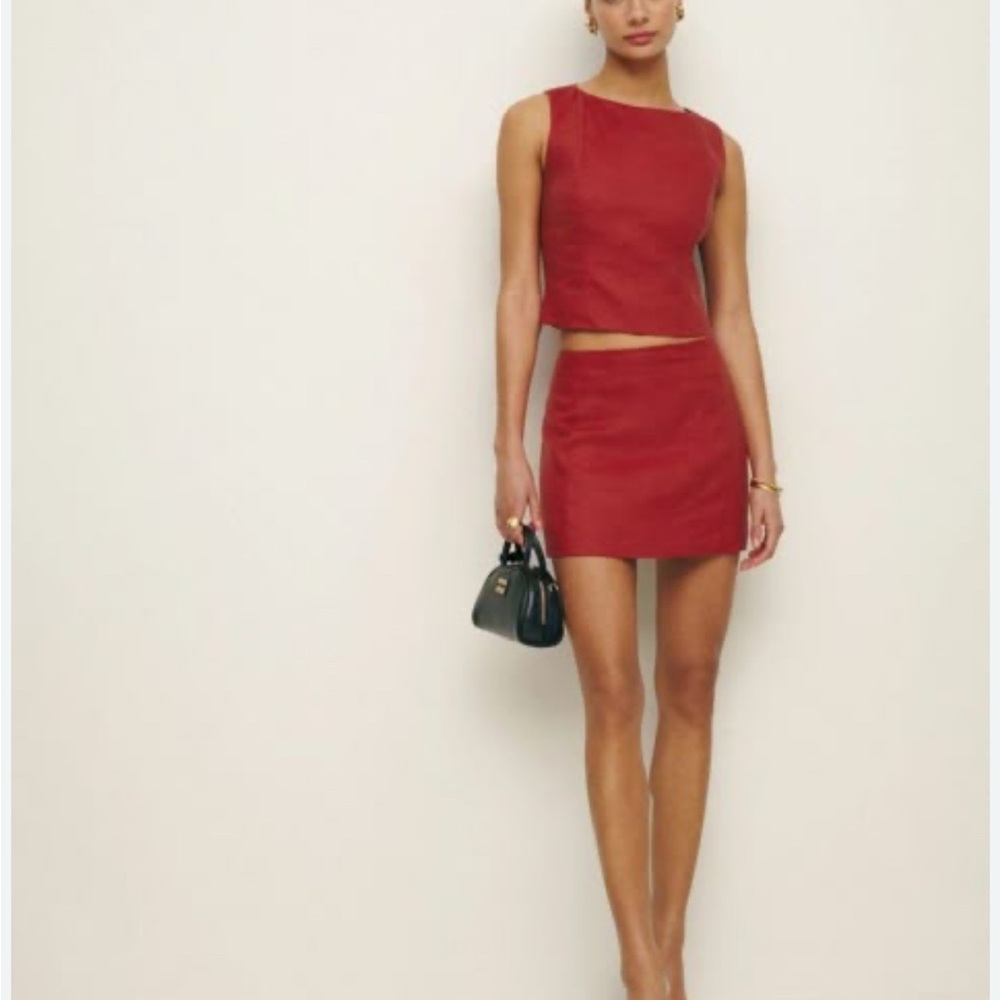 Reformation Red Mini Pencil Skirt Set